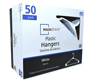 Mainstays Plastic Hangers for Any Clothing Type Arctic White 50 PACK Hook Design - Picture 1 of 9