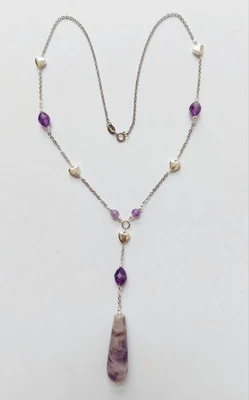 Collana in argento 925 con ametista naturale ed ematite argentata a forma cuore  - Immagine 1 di 4