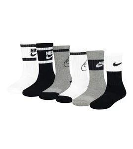 Nike Little Kids 6 Pk Retro Crew Socks, Size 5-7, Blk/White/Grey - Picture 1 of 4