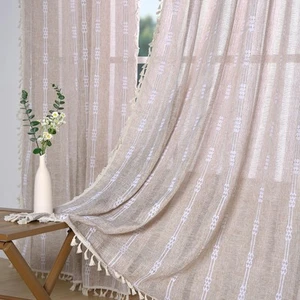 Boho Curtains for Bedroom Living Room 84 Inches Long Semi Blackout Farmhouse ... - Picture 1 of 8