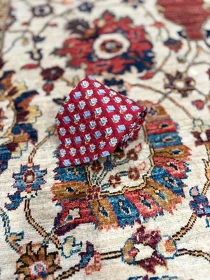 Ermenegildo Zegna Italy Red Silk Tie Geometric Square Pattern Wide Luxury N - Image 1 of 4