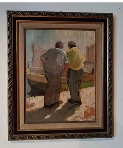 Ölgemälde auf Tafel Figuren Livorno erste Hälfte 900 signiert Rahmen - Bild 1 von 7