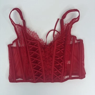 Corsé Victoria Secret Dream Angels sin forro con cordones rojo talla mediana DD nuevo Foto 1 de 4