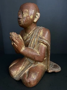 19th Century Antique Burmese Buddhist Monk Wooden Gilded Sculpture / Statue - Picture 1 of 21