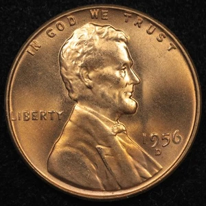 1956 D GEM BU RED Lincoln Cent 💎Blazing Luster💎💥High End Lincoln💥 (088-24) - Picture 1 of 4