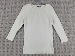 Gap Womens White Cable Knit Pullover Sweater Sz Large 3/4 Sleeve - Picture 1 of 11