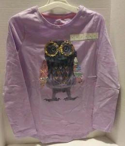 Cat & Jack Girls Long Sleeve Flip Sequin Owl T-Shirt - Large 10/12 - Picture 1 of 5