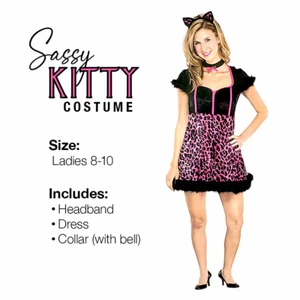 Women's Sassy Kitty Cat Halloween Costume (Size 8-10) Pink & Black, Cute & Sexy - Picture 1 of 10