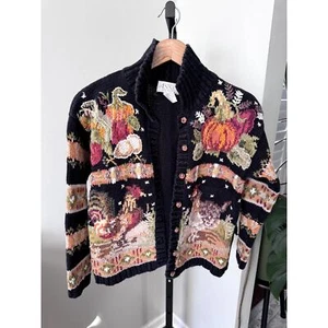 Vintage Strick Herbst Motto Kürbis Strickjacke Damen - Bild 1 von 7