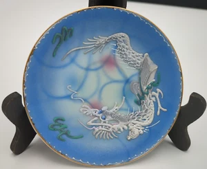 Saucer Blue Dragon 4¼" Moriage 3D Relief Handpainted Dragonware Occupied Japan - Picture 1 of 11