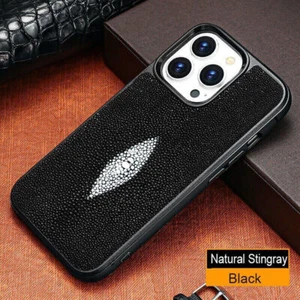 Pear Fish Skin Cover For iPhone 16 15 Pro Max Genuine Real Stingray Leather Case - Picture 1 of 19