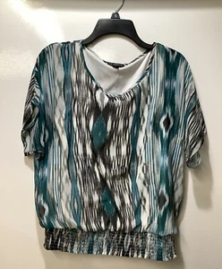 I.N. Studio Woman's (Size PL) Sort Sleeve Shirt Elastic Band Hem Abstract Stripe - Picture 1 of 3