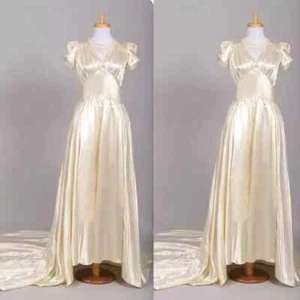 Vestidos de novia vintage champán seda satinado cuello en V mangas cortas vestidos de novia - Imagen 1 de 8
