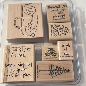 Stampin Up! Loads Of Love Wood-Mounted Rubber Stamp Set Christmas Pickup Truck & - Picture 1 of 3