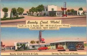 1950s CARLSBAD, New Mexico Postcard BEAUTY CREST MOTEL Highway 62 Roadside Linen - Picture 1 of 2
