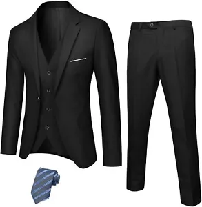 MY'S Men's 3 Piece Slim Fit Suit, One Button Jacket Blazer Vest Pants Set and Ti - Picture 1 of 23