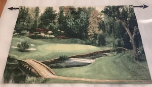 VINTAGE AUGUSTA #12 MASTERS GOLF GROSSER GOBELIN Künstler DONNY FINLEY 36x56 MAN CAVE - Bild 1 von 2