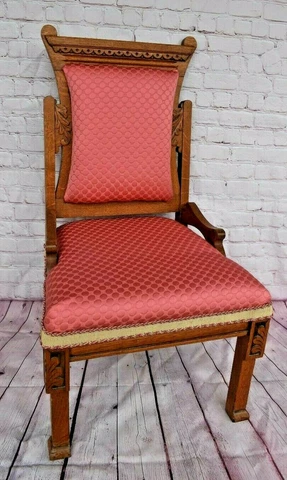 Victorian Eastlake Slipper Chair Tiger Oak Cover