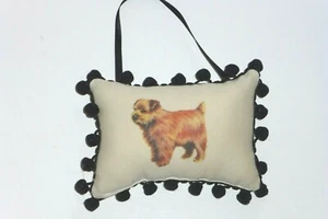 Norfolk Terrier Plüsch Tür oder Wand Kissen mit schwarzer Chenille Borte, 6" x 4", USA - Bild 1 von 2