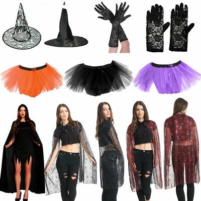 WICKED FUN HEXE FANCY KLEID ZUBEHÖR SET ERWACHSENE KINDER HALLOWEEN KOSTÜM UMHANG TUTU RETRO