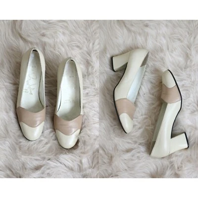 Classic 1960's tan leather Italian high heels in women's size 4-1/5 to 5. Sturdy - Image 1 of 4