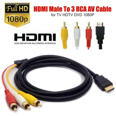 1080p HDMI Male To 3 RCA AV Video Audio Cable Component Converter Adapter HDTV - Image 1 of 4