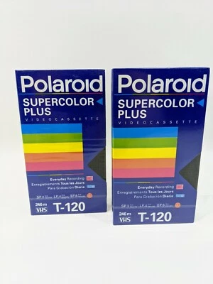 Lote de 2 cintas de video en blanco Polaroid VHS T-120 nuevas selladas de fábrica Foto 1 de 3
