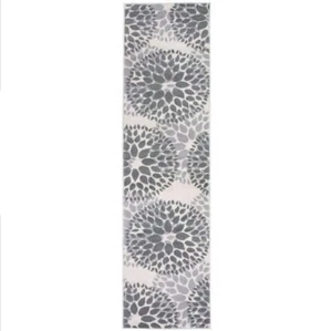 Modern Circles Cream Floral Area Rug Transitional Casual Style 2' x 7'2" Gray - Picture 1 of 12
