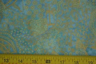 Por 1/2 yarda, edredón de algodón metálico-dorado y azul, RJR/Beyer/Outback, 0279, M8165 Foto 1 de 4