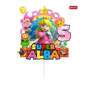 DECORACIÓN PARA TARTA DE CUMPLEAÑOS, CAKE TOPPER PERSONALIZADO, PEACH, MARIO - Imagen 1 de 2