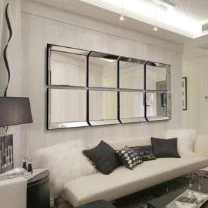 All Glass Mirror Modern 8 Panel Tray Design Wall 212 x 106 CM 8ft1 x 3ft6 - Picture 1 of 6