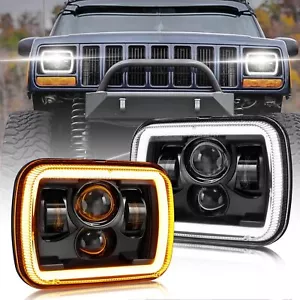 7x6 Led Headlights Square High/Lo Beam Amber /W DRL For Wrangler YJ Cherokee XJ - Foto 1 di 9