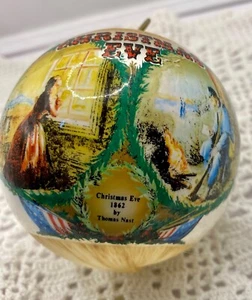 Thomas Nast Silk Vtg Victorian Scene Christmas Eve 1862 Holiday Ornament Ball - Picture 1 of 5