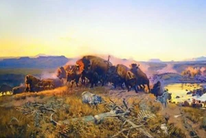 When The Land Belonged To God by Charles Russell American Buffalo Bison 10x17 👀 - Picture 1 of 2