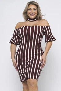 Vestido para mujer talla grande rojo vino hombro frío 2XL ceñido al cuerpo gargantilla escote - Imagen 1 de 3