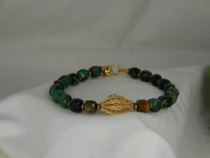 GRANDIOS + hochwertig: Armband aus grünen, fac. TIGERAUGE-Perlen UNIKAT. 246.8 - Bild 1 von 2