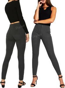 MÄDCHEN GRAUE SCHULHOSE DAMEN SKINNY BÜRO ARBEITSTAG SCHLANKE INTELLIGENTE HOSE - Bild 1 von 8