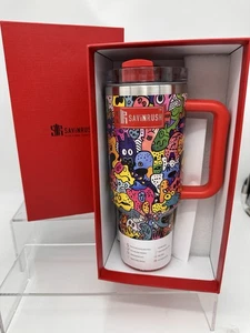 Savinrush 40oz Tumbler ,Colorful, Abstract Cartoon Faces, New - Picture 1 of 15