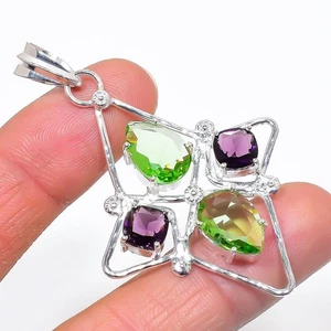 Green Tsavorite Gemstone Handmade 925 Sterling Silver Jewelry Pendant Size 2.7" - Picture 1 of 1