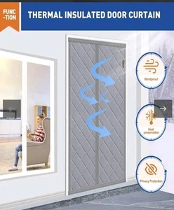 MAGZO Magnetic Thermal Insulated Cotton Door Curtain Grey 91x221cm Easy Install - Picture 1 of 9