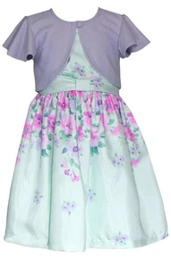 NEW Bonnie Jean Girls Size 5 "MINT LAVENDER FLORAL" Shantung Dress Cardigan Set - Picture 1 of 3
