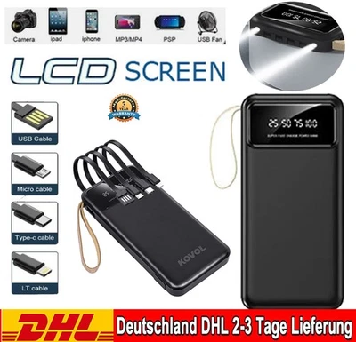 Power Bank 90000mAh USB Type C Externer Ladegerät für Alle Handy Tablet 4 Kabels - Bild 1 von 4
