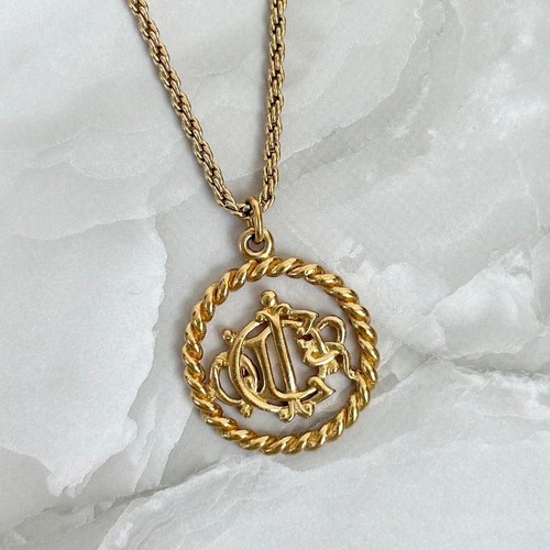 Orecchini merce Christian Dior collana emblema cerchio tondo GP placcato oro donna