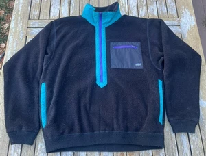 Vintage 90s Patagonia Fleece 1/2 Zip Mens Medium Made In USA Rare Teal Black - Picture 1 of 10