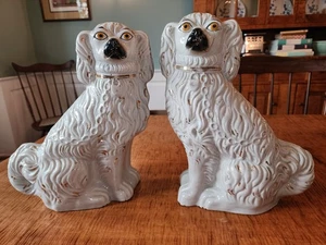 Large, 12" Antique Staffordshire White Spaniels 19th Century. Priced 2 For 1! - Picture 1 of 17