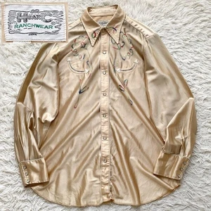 50s Vintage H BAR C Western Shirt, Gold, Men's, Size XL, From Japan - Picture 1 of 10