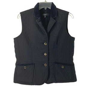 Talbots Quilted Vest Women Small Petite Black Corduroy Collar Button Up Layering - Picture 1 of 8