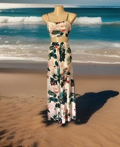Tropical Bralette & Palazzo Hose Set Gr. Large hoher Bund weites Bein Hawaii Print - Bild 1 von 18