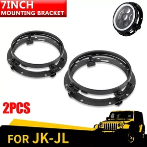2PCS 7"LED Headlight Round Mounting Bracket Ring Black For Jeep Wrangler JK TJ , - Imagen 1 de 14