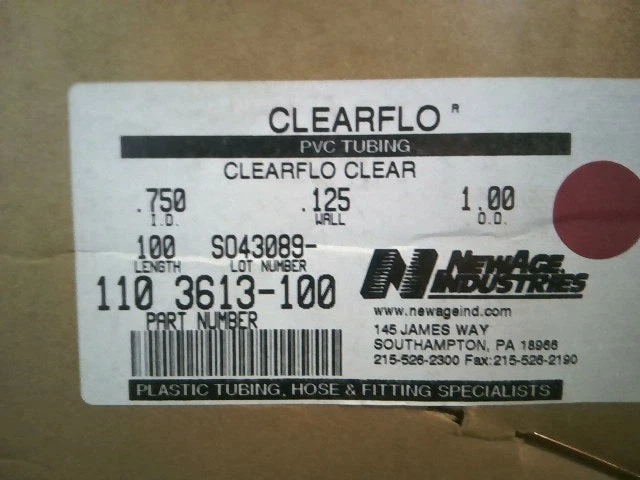 Clearflo 110 3613-100 Clear PVC Tubing 1" OD 3/4" ID 1/8" Wall 100FT - Factor - Image 1 of 1